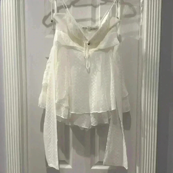 CELECCI DAYLIGHT STRING-TIE SHOULDER FLOUNCE ROMPER WHITE - Picture 5 of 7